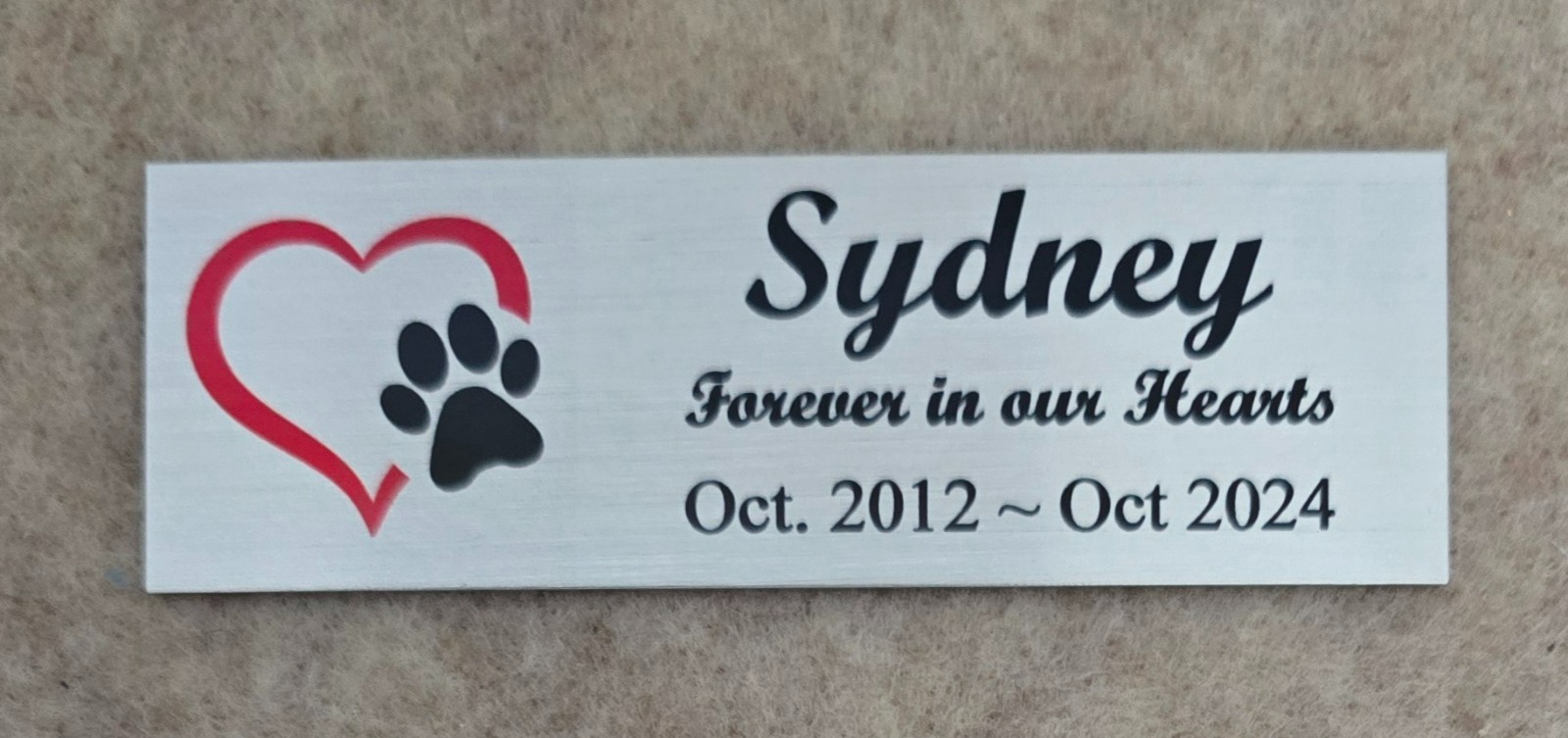 1×3 Custom Engraved Sublimated Pet Dog Memorial, Silver Color Plate Plaque