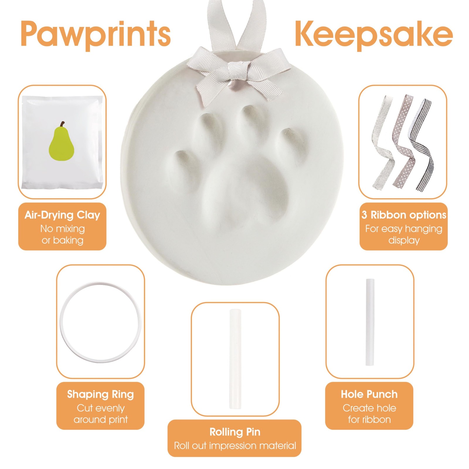 Pearhead Pet Paw Print Keepsake Ornament Kit,Memorial Clay Paw Impression for…