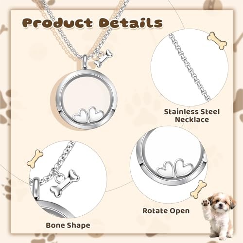 Transparent Glass Pet Fur Keepsake Necklace – Stainless Steel Urn Necklace