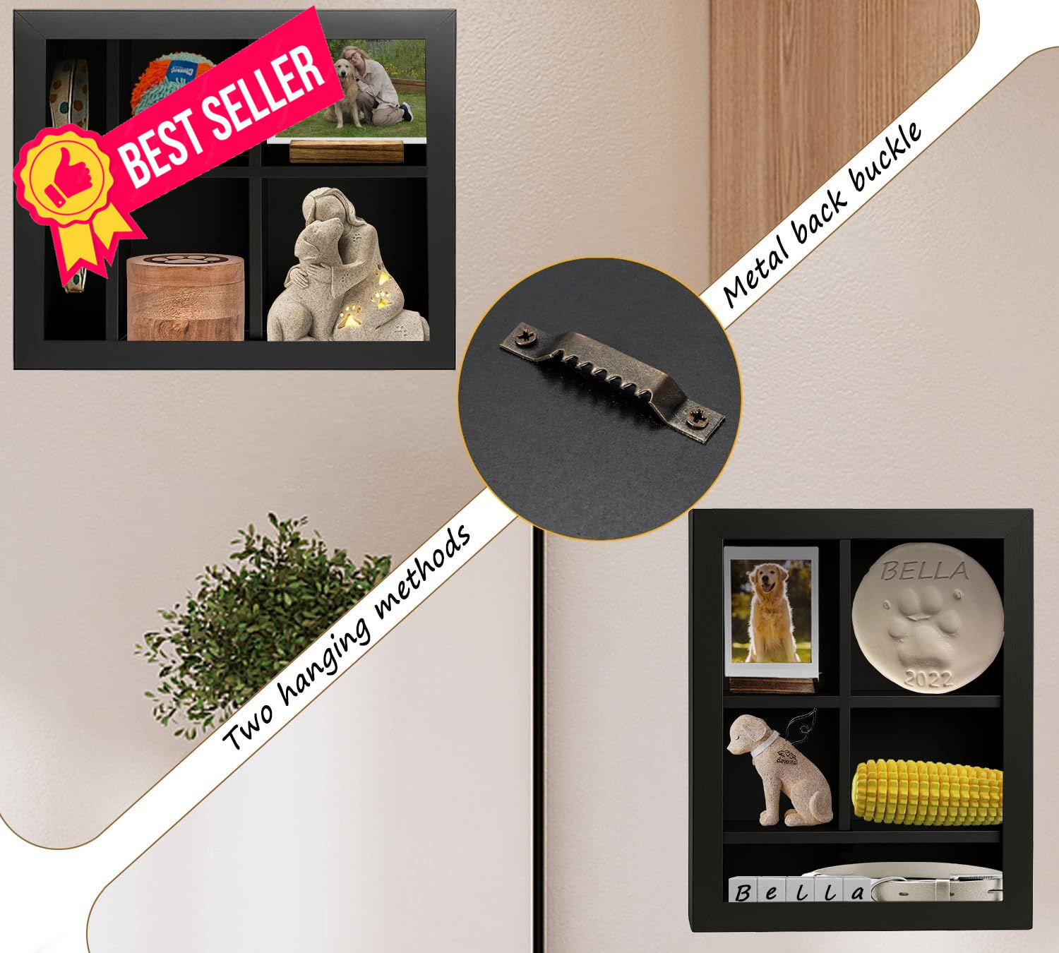Sofunii Pet Memorial Shadow Box with Adjustable Shelves,12 * X-Large, Black