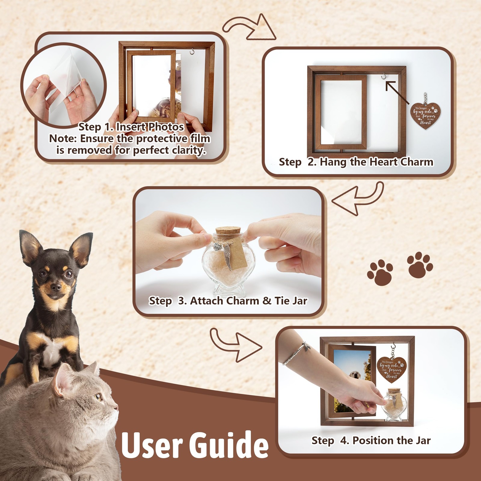 Dog Memorial Gifts for Loss of Pet – Rotating Wooden Frame for 4×6 Photo & Fu…