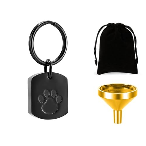 Pet Cremation Jewelry Dog Cat Paw Urn Keychain for Ashes for Women Men Black
