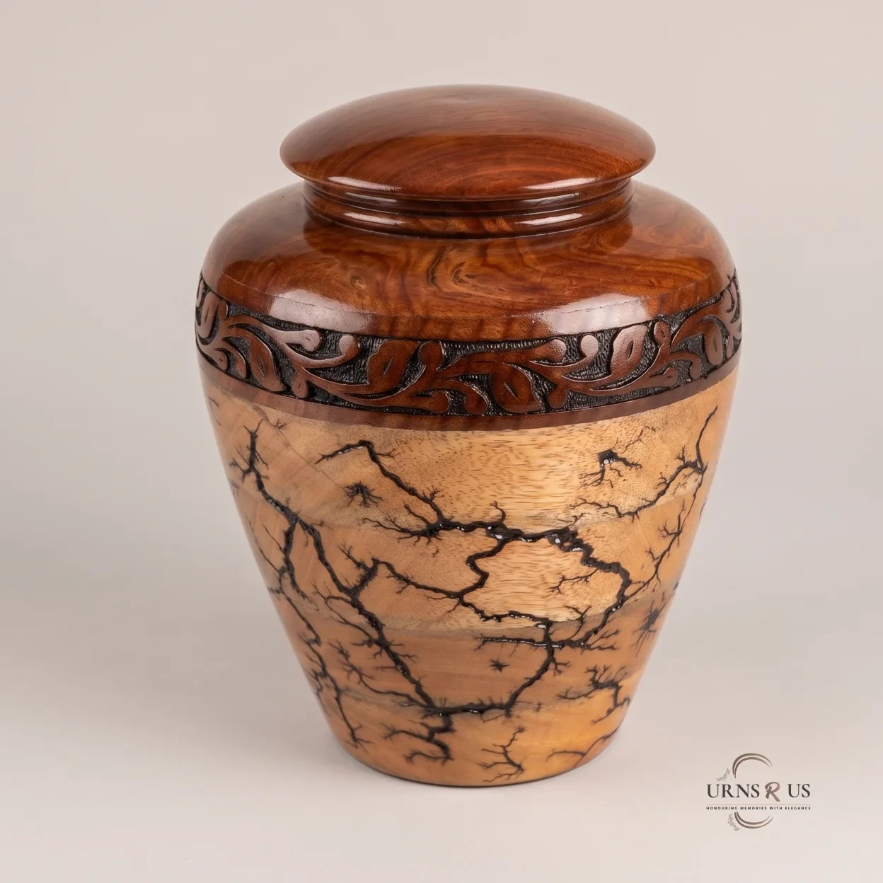 Eternal Edge Handcrafted Lichtenberg Fractal Wood Cremation Urn – Adult Urn