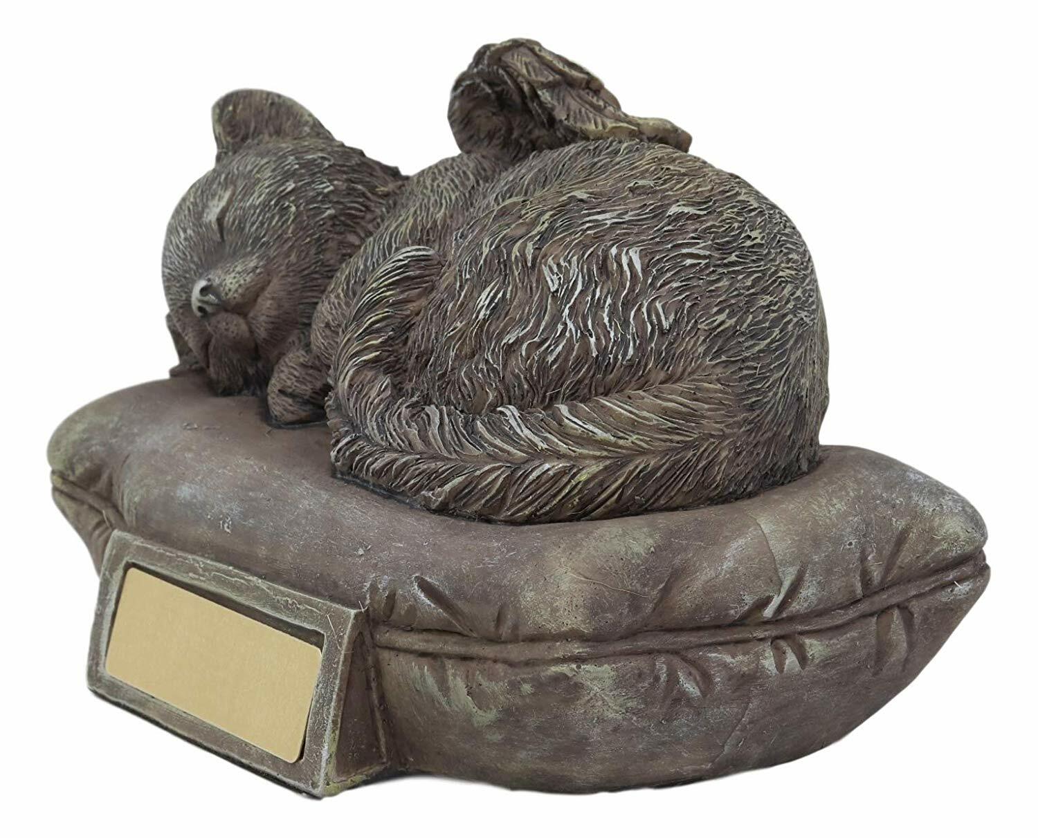 Ebros Heavenly Angel Cat Sleeping On Pillow Cremation Urn Small Pet Memorial