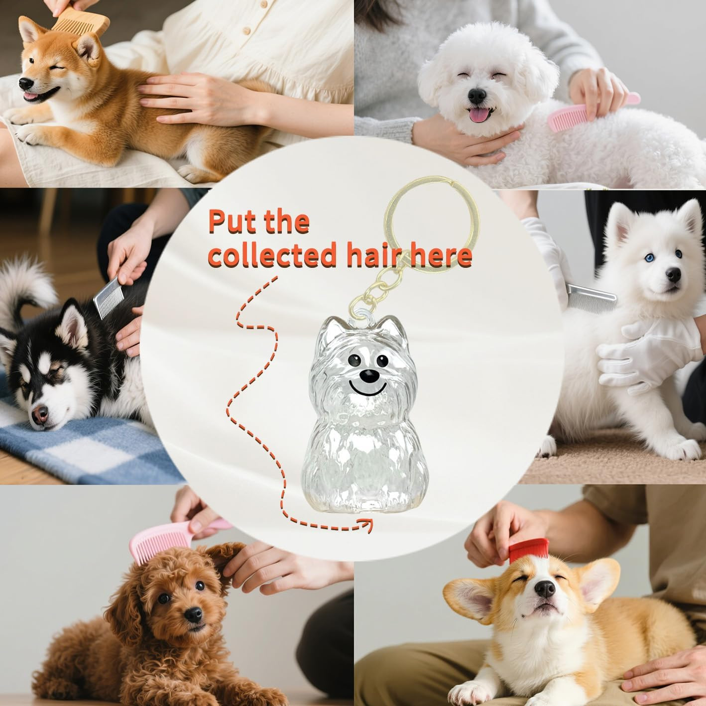 4 Pack Dog Hair Keychain | Set for Pet – Keepsake Bottle to Preserve Fur | Memor