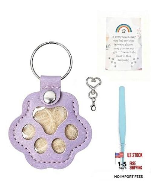 Cat & Dog Hair Keychain, Leather Dog Paw Hair Holder Fur Set of One Purple