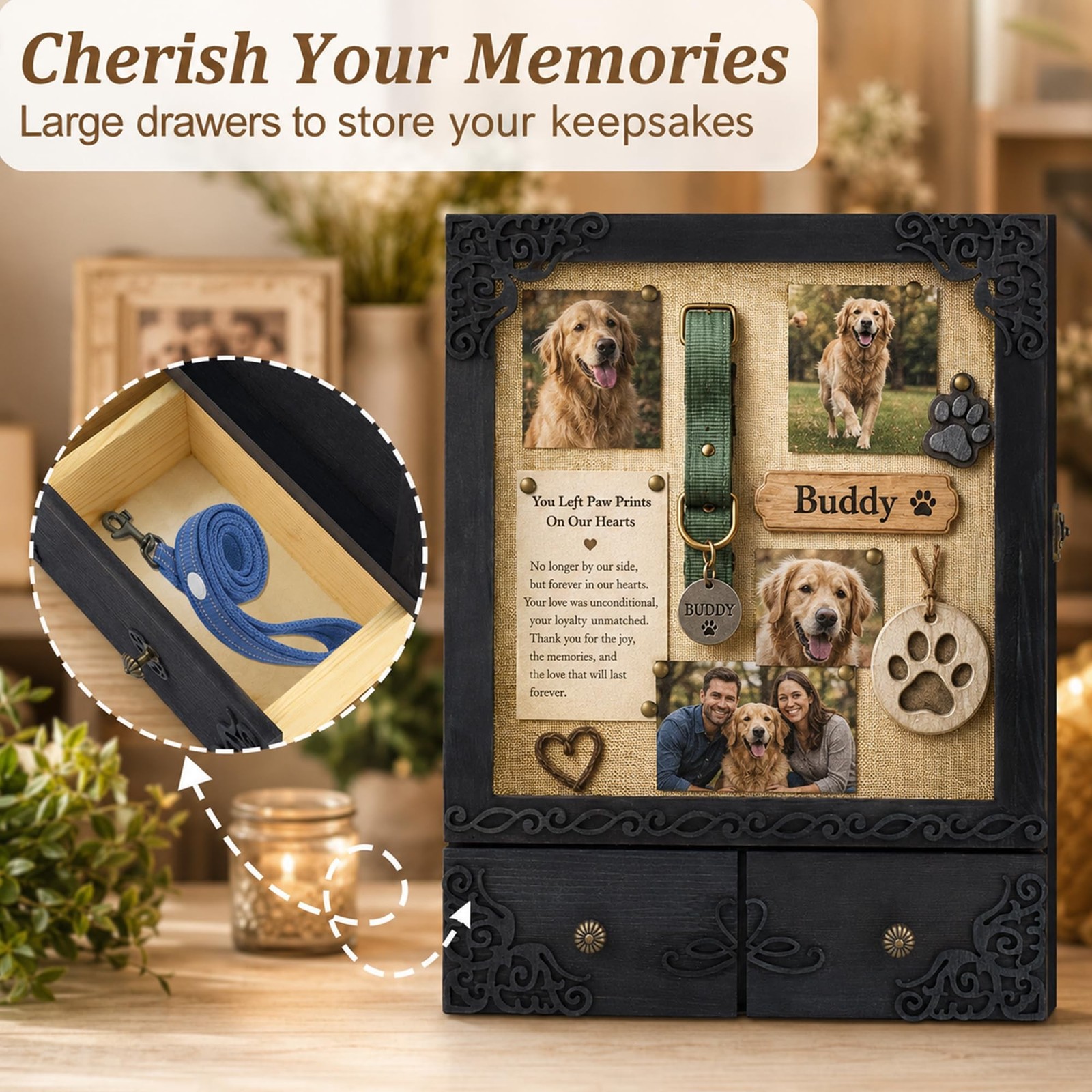 11×16 Shadow Box Frame with Light, Memorial Display Case with Shelves, Drawer…