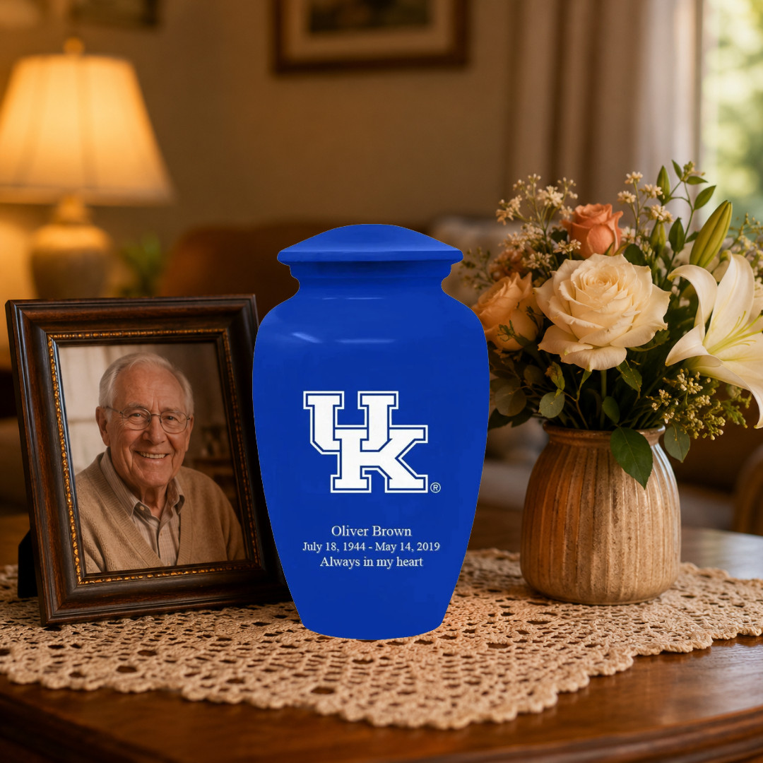 Personalized Kentucky Wildcats University Cremation Blue Urn for Human Ashes