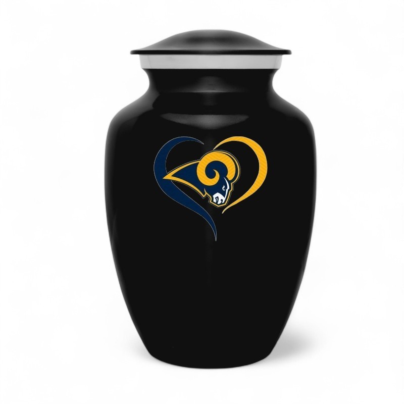 Los Angeles Football Style Cremation Urn Adult Ashes Black Metal 8 Inch Urns