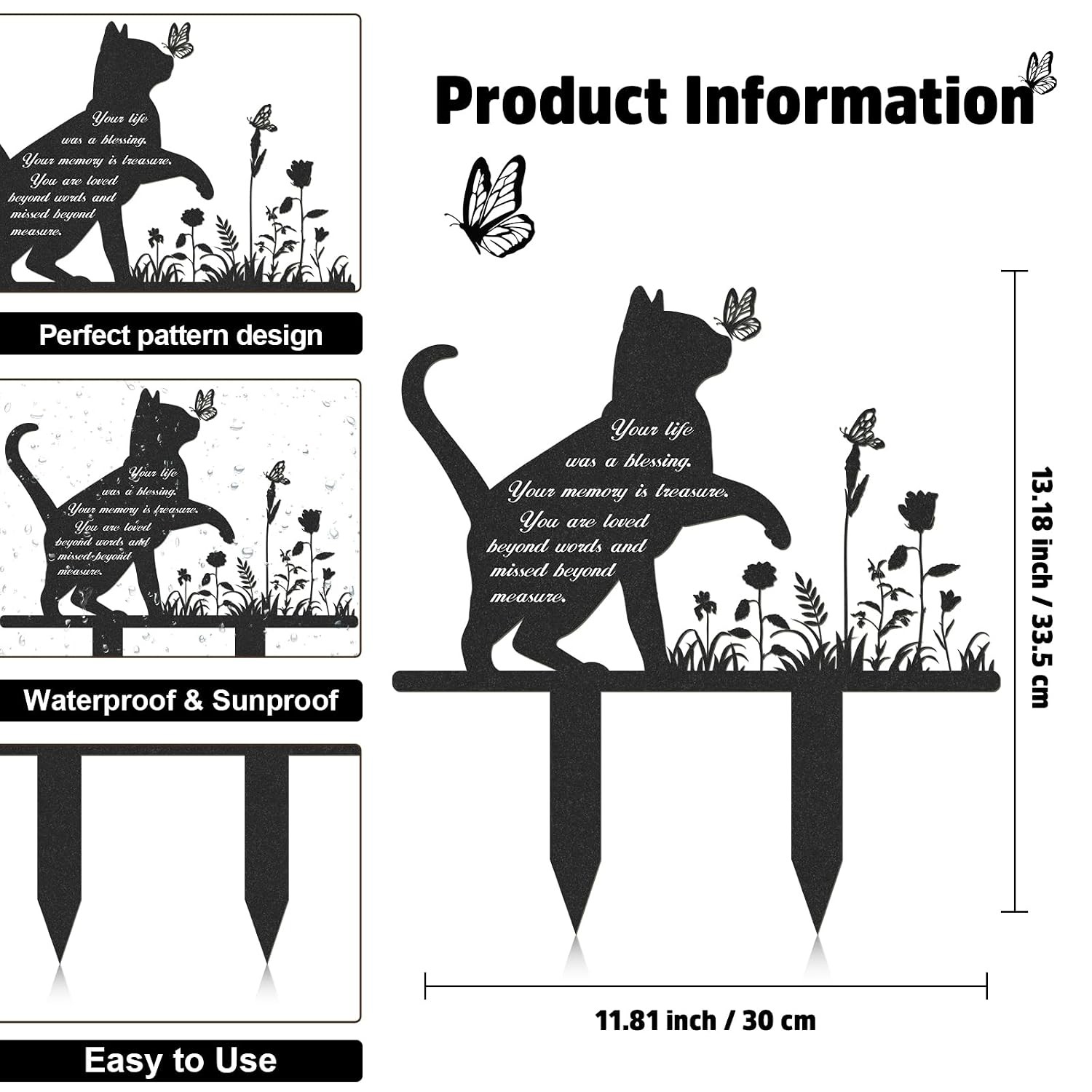 Metal Cat Grave Marker Cemetery Plaque Outdoor Pet Memorial Marker Cat With