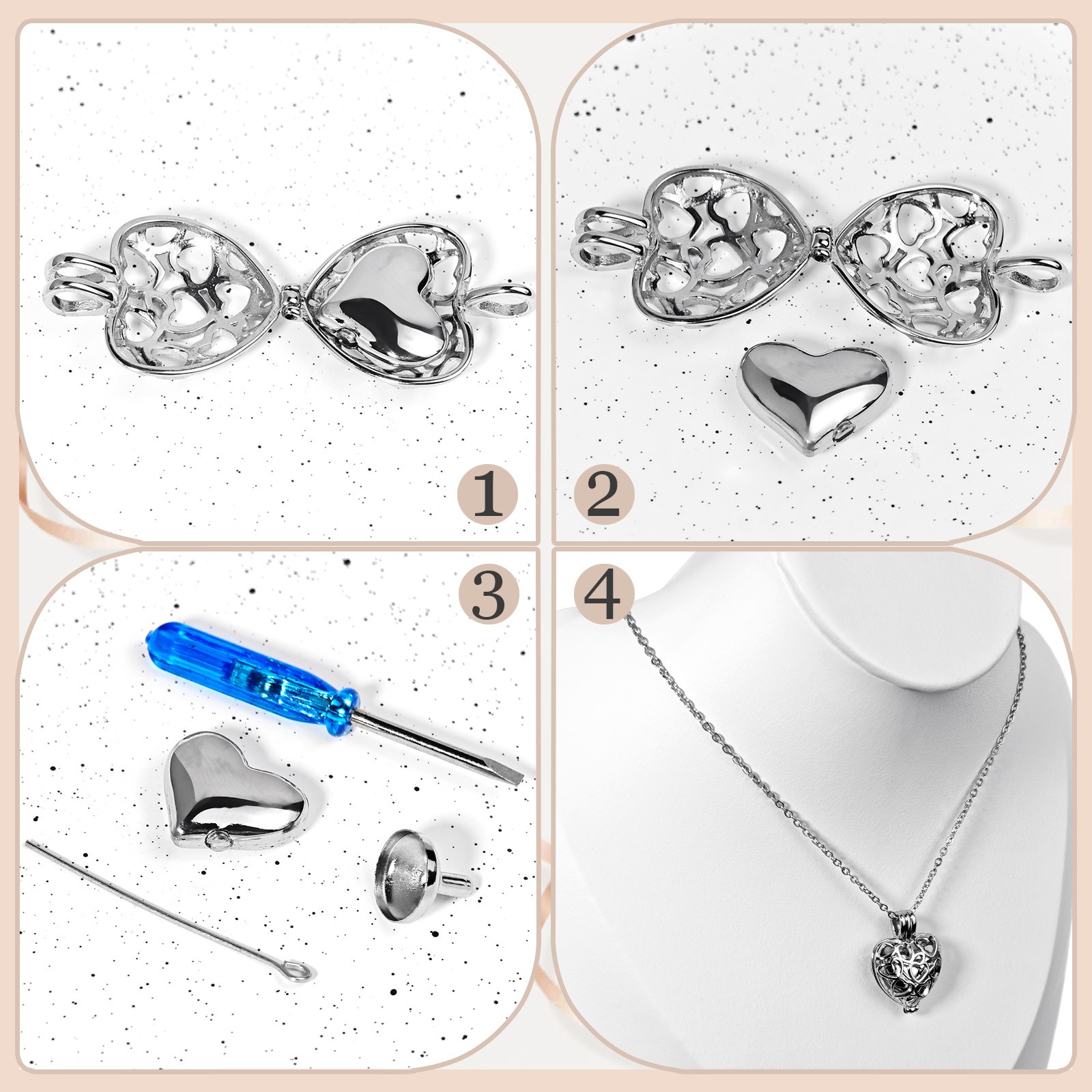 Silver Cremation Jewelry Pendant Urn Memorial Necklace with Box For Dog&Cat