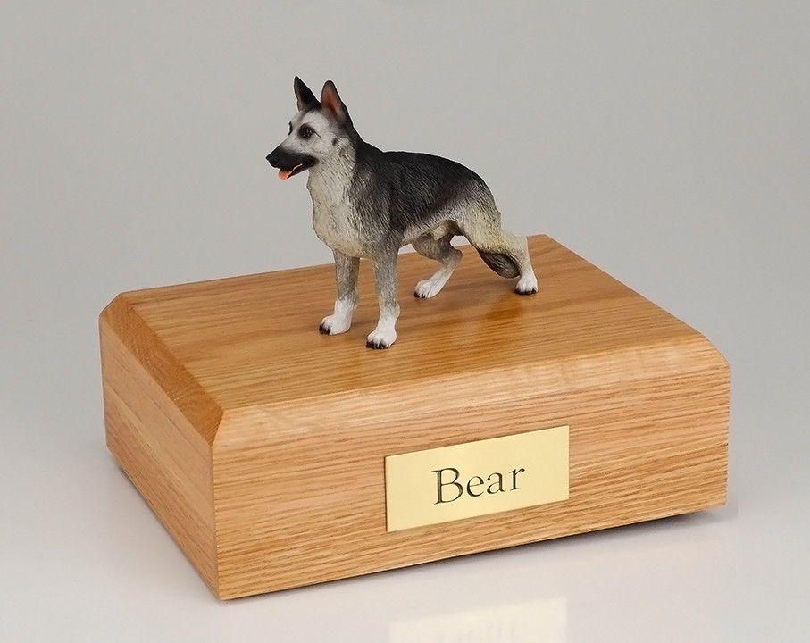 German Shepherd Black/Silver Pet Funeral Cremation Urn Avail in 3 Colors 4 Sizes