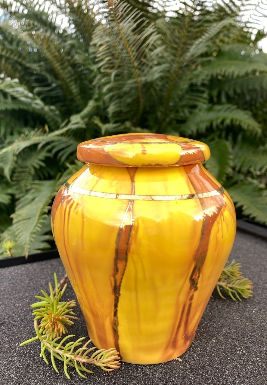 Handmade Ceramic Cremation Urn in Sun Yellow, small size for pet ashes, 50 ci