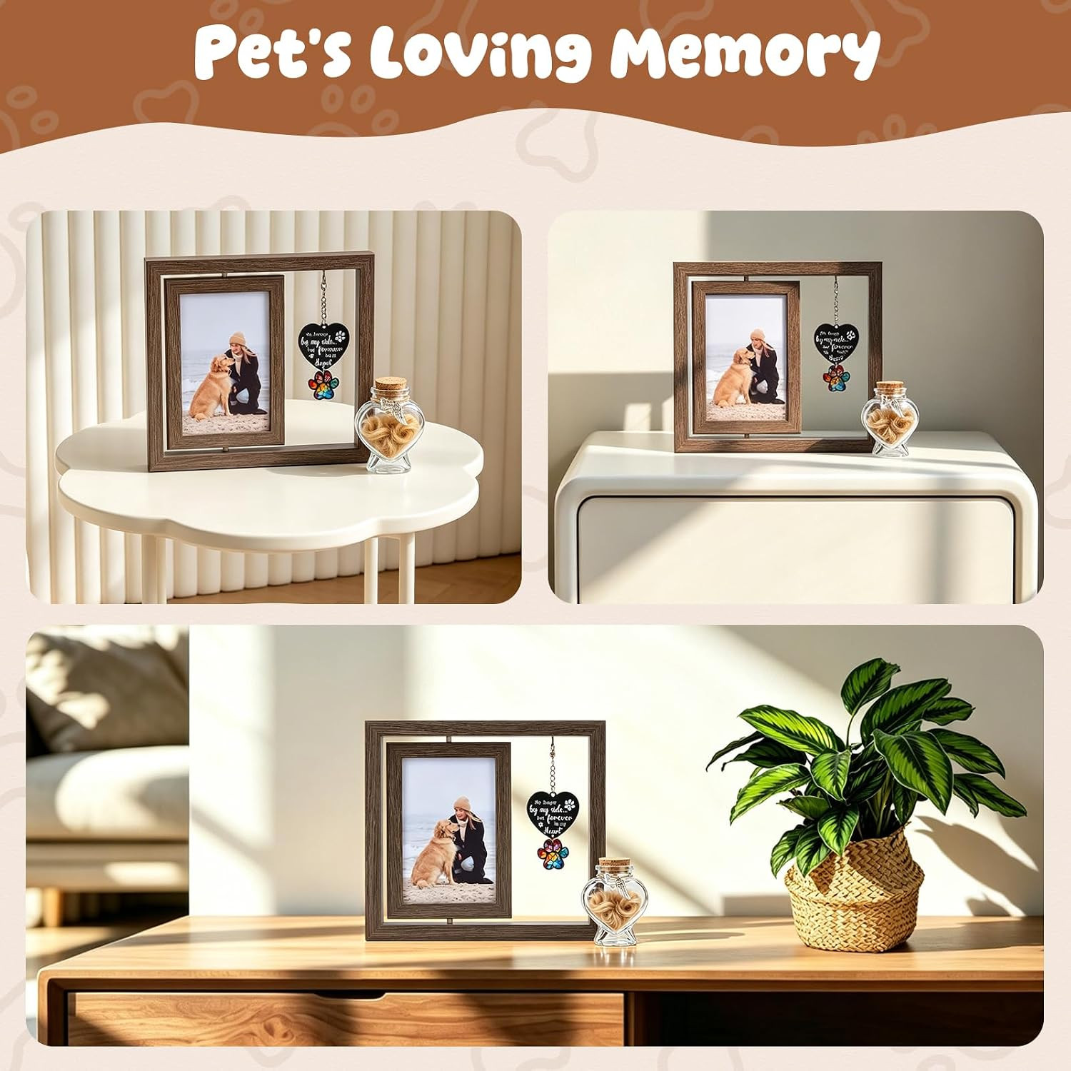 Dog Memorial Gifts for Loss of Dog, Rotating 4X6 Pet Memorial Wooden Picture Fra