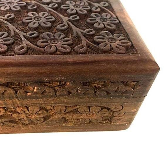 GIFT IDEAS~ Floral Carved Handmade Wooden Box 4 inches by Floral Carved 4″x6″