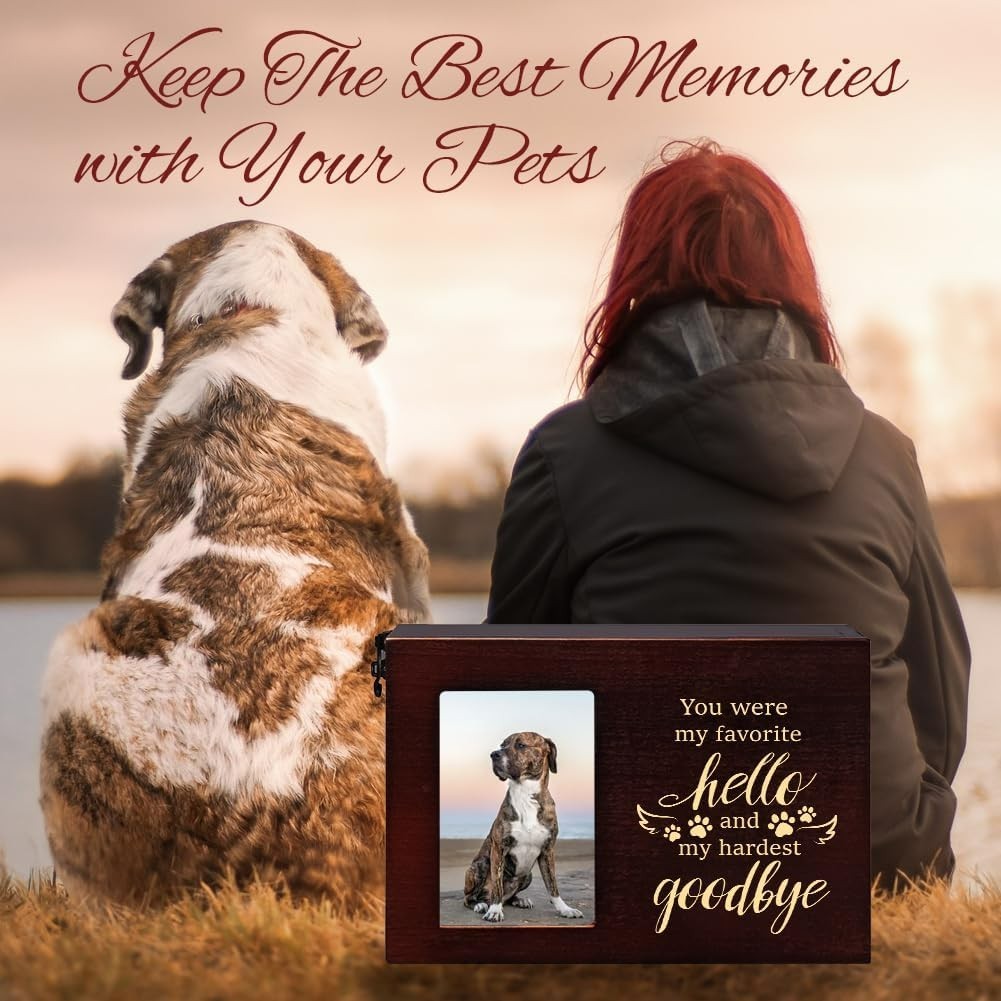 Pet Urns for Dog or Cat Ashes, Wooden Dog Urn for Ashes Keepsake with Photo F…