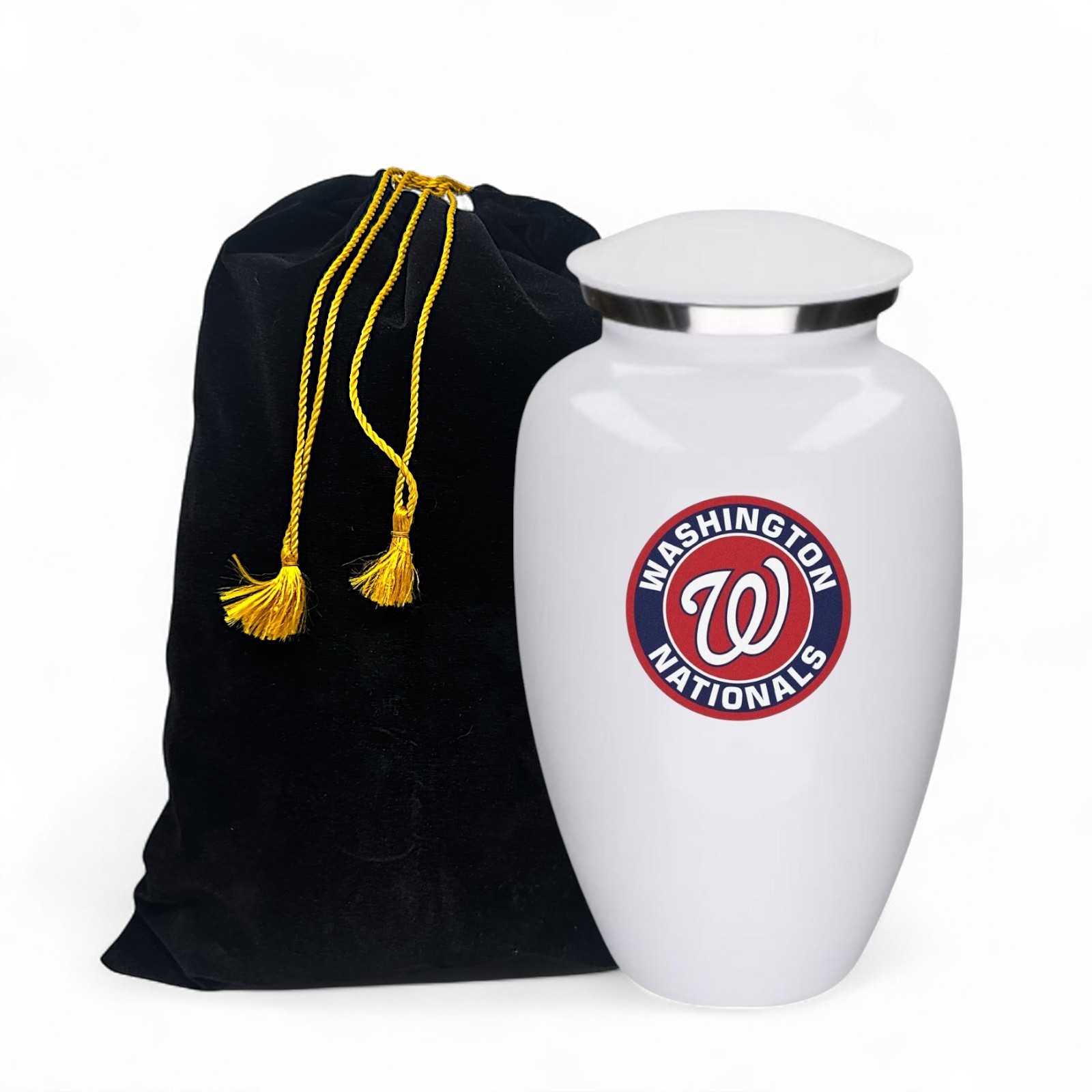 Washington Baseball Theme Large Aluminum Cremation Urn Adult Human Ashes w/Bag