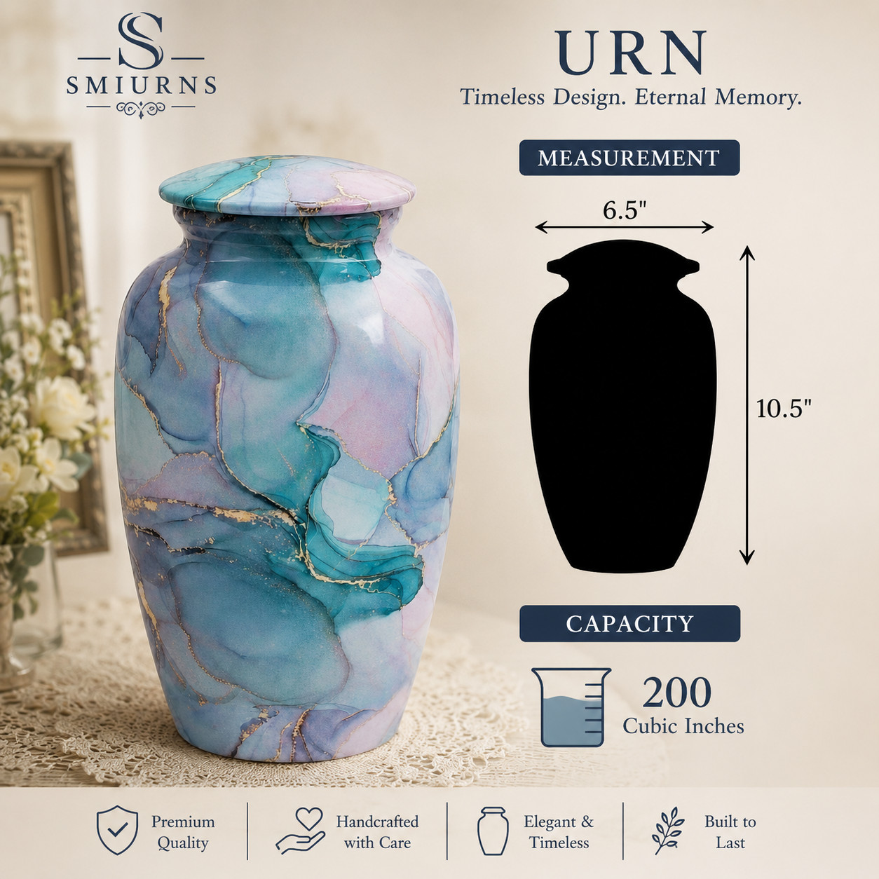 Large Navy Blue Cremation Urn for Human Ashes Adult Your Love Ones (10 Inch)