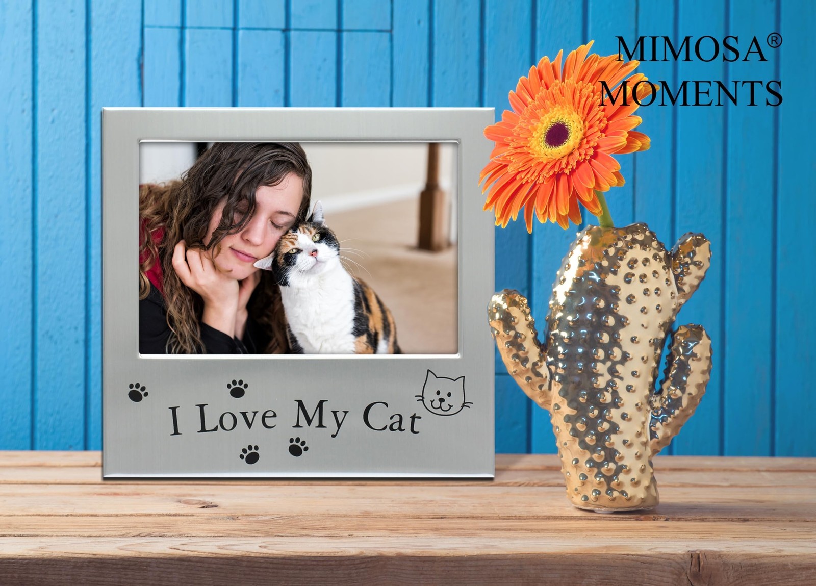 5×3 I Love My Cat Picture Frame, Silver-Tone Metal Pet Photo Frame with Paw P…
