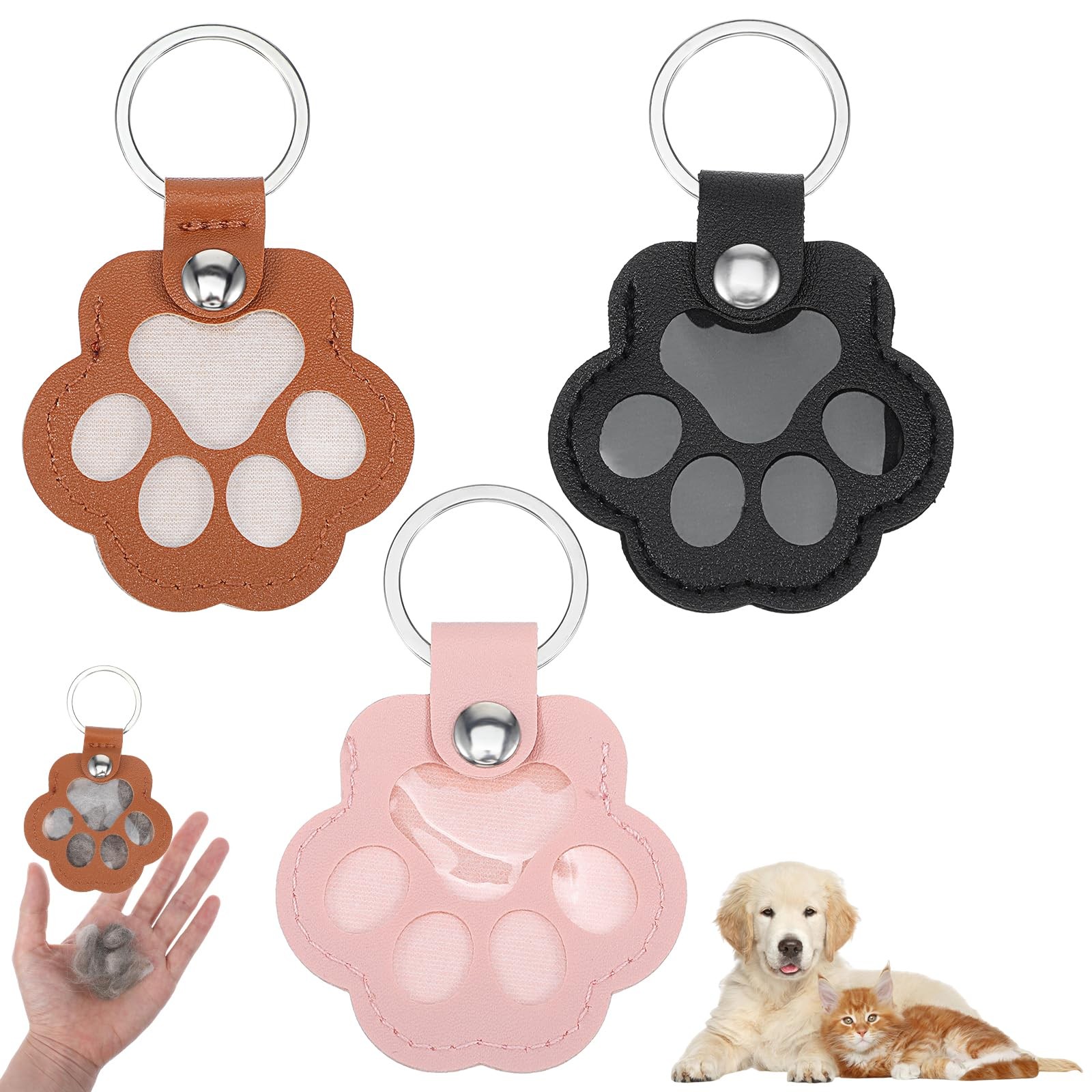 Pet Hair Keychain – 3Pcs Dog Fur Keepsake with Zinc Alloy Paw Design for