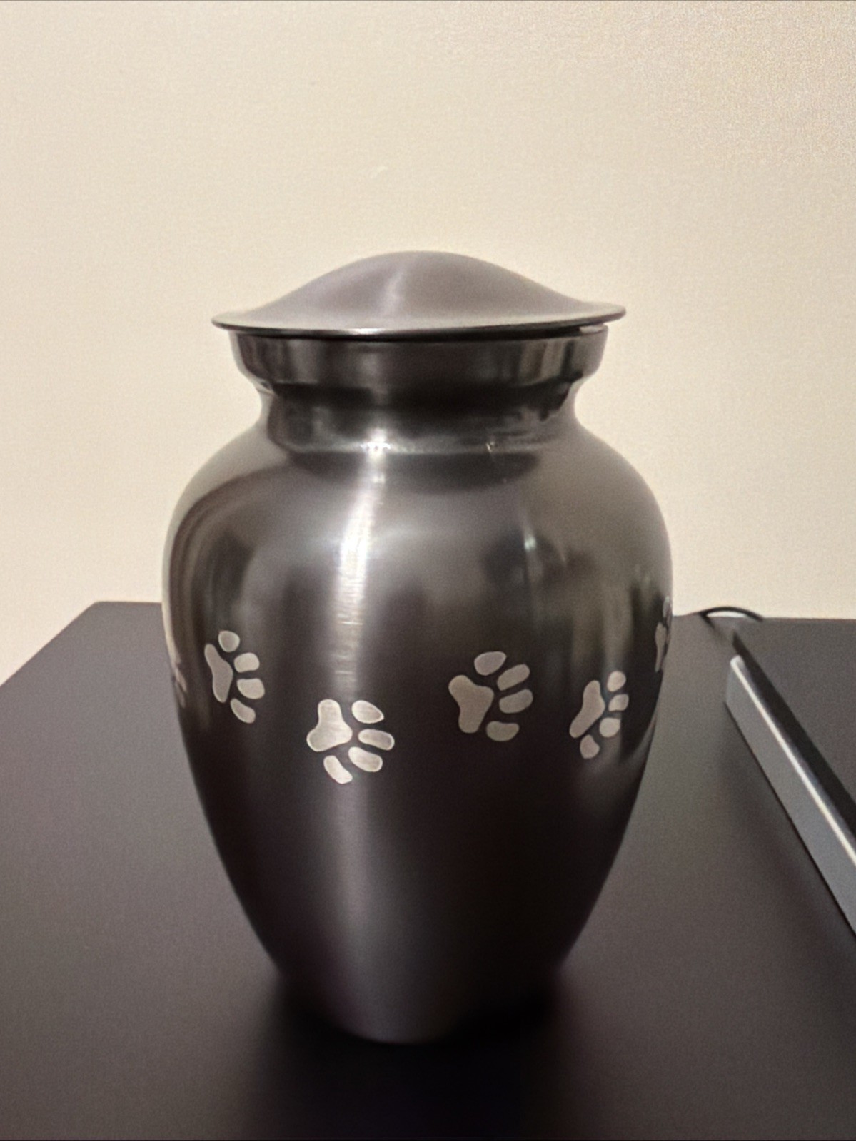 Classic Paws Slate Pet Urn. crafted from durable brass with slate gray finish