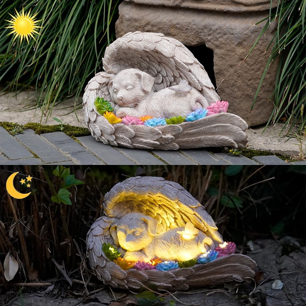 Dog Memorial StoneDog Memorial Pet Memorial Stone with Solar Angel Statue – I