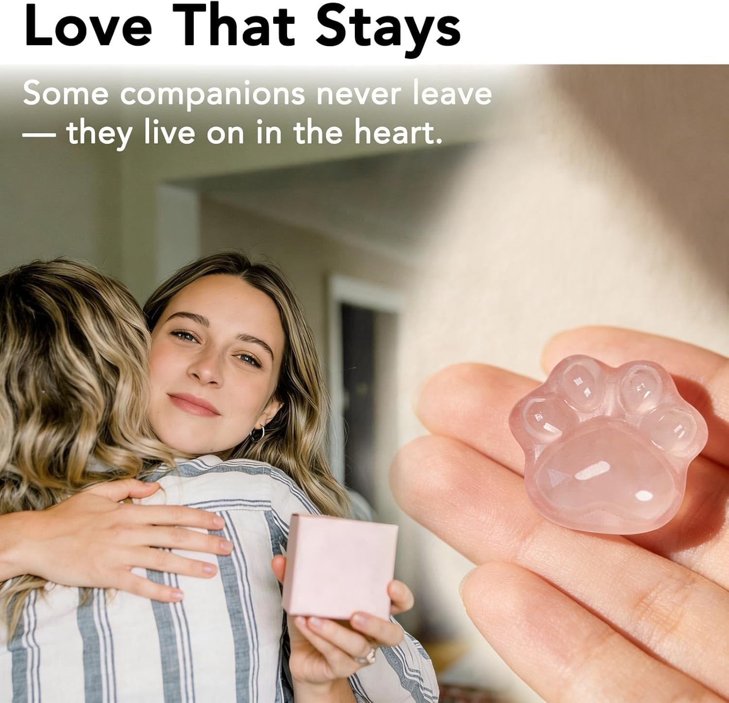 Pet Loss Sympathy Gift – Rose Quartz Heart Crystal with Memorial Card, in Loving