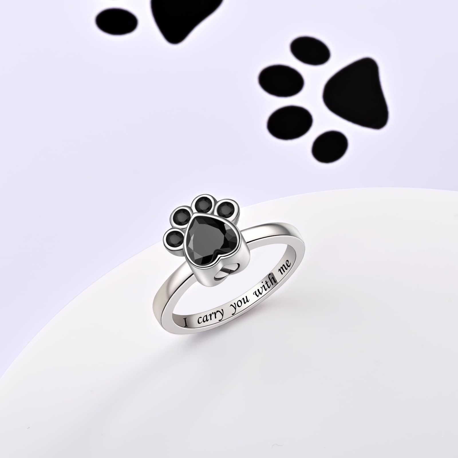 Fookduoduo Sterling Silver Paw Print Memorial Ring For Women Cz Pet Urn Ring 10