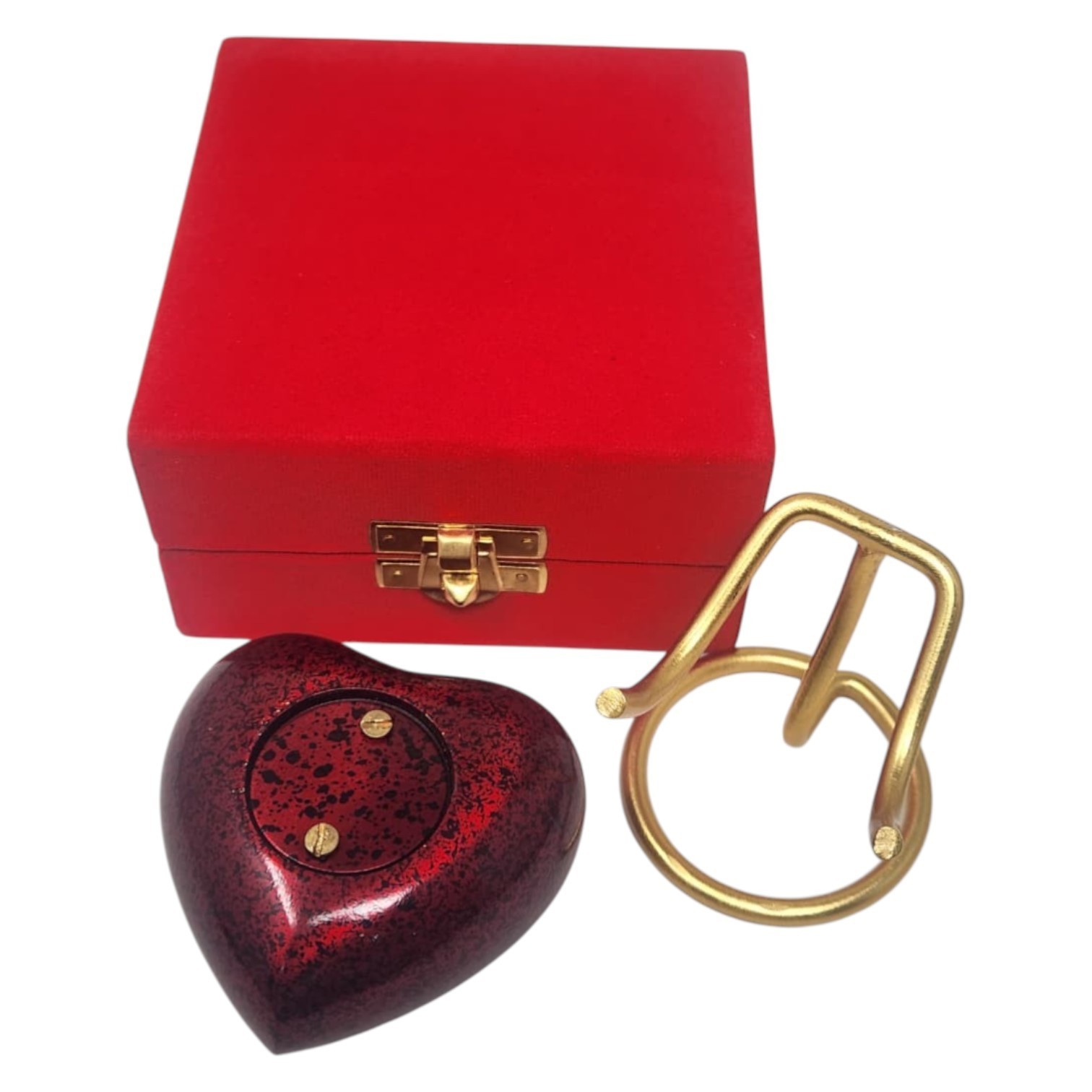 Red Heart Pet Cremation Urn for Dog or Cat Ashes with Paw Print Stand & Box