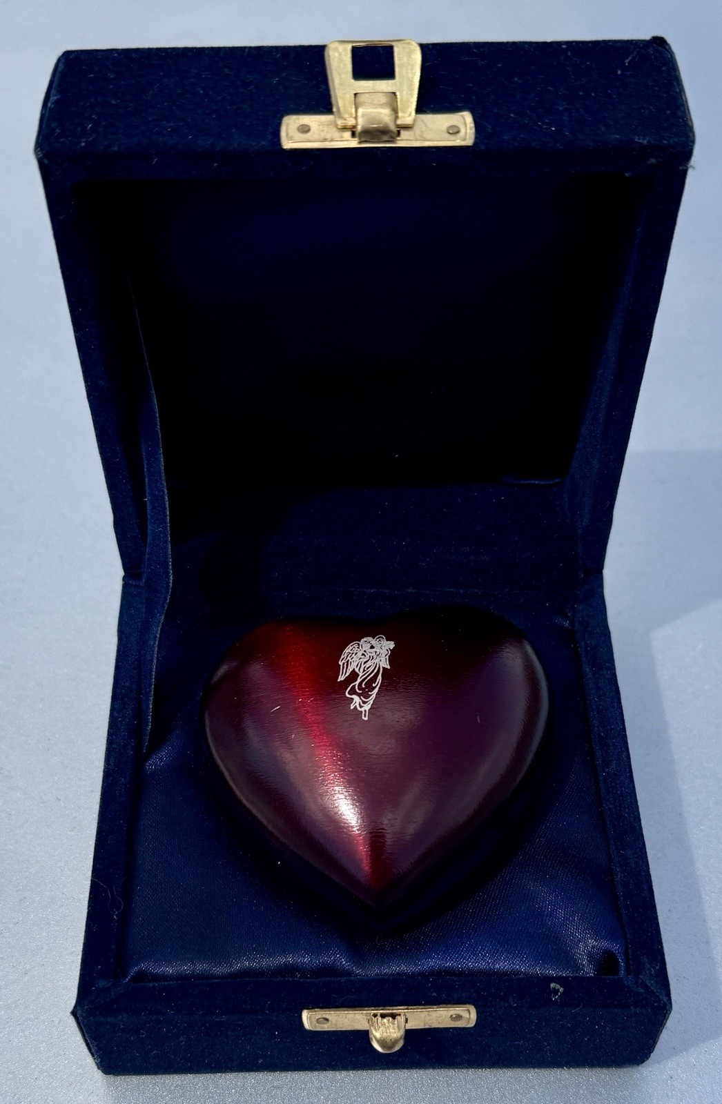 Terry Bear Small Maroon Angel Heart Shaped Keepsake Urn Pet Cat Dog Memorial Red