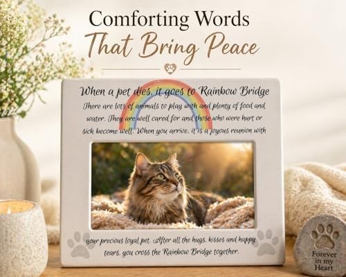 Pet Memorial Picture Frame 4×6 – Rainbow Bridge Poem Frame for Dog or Cat – Pet