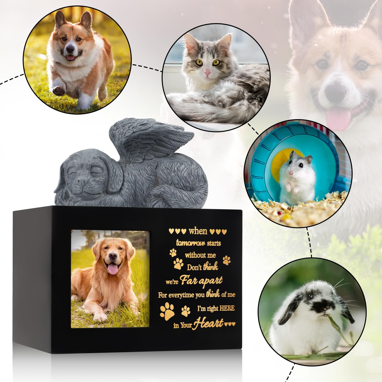Pet Urns for Ashes, Large Wooden Pet Urns for Dog or Cat Ashes with Dog Angel…