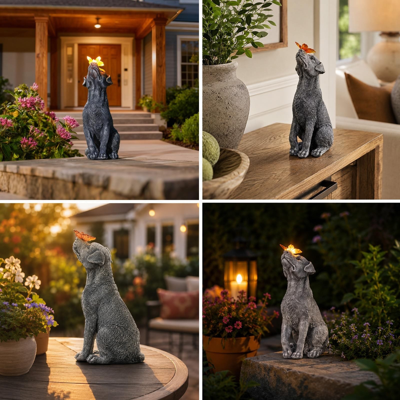 Garden Statue Dog Figurine Decor – Outdoor Decoration with Butterfly for G