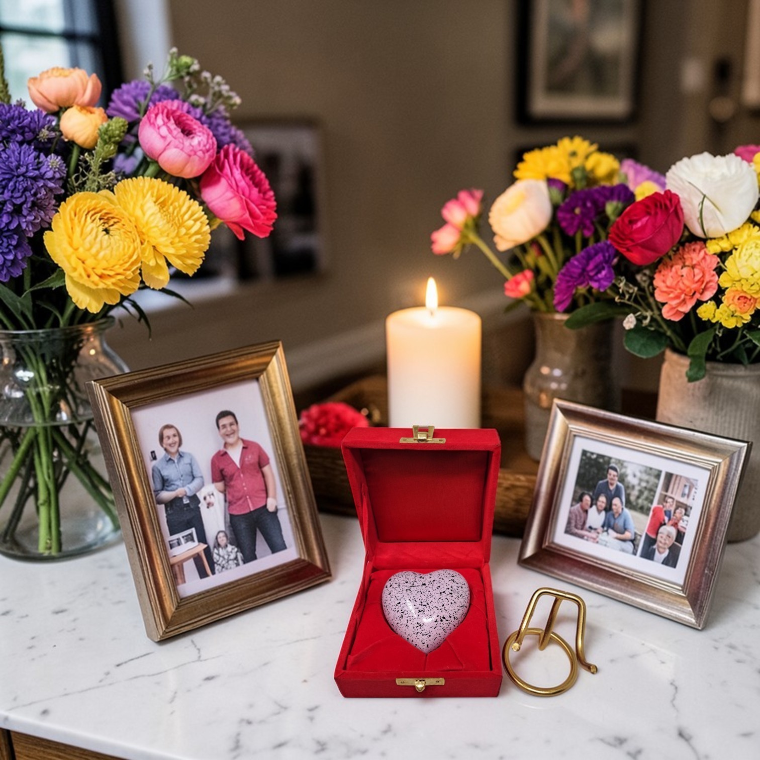 Decorative Mini Heart Urn for Ashes Keepsake Cremation Memorial with Stand & Box