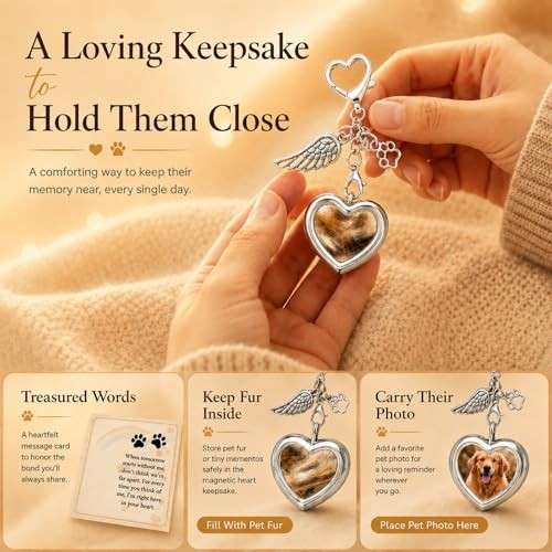Dog Memorial Gift for Loss of Dog – Pet Hair Keepsake with Angel Wing Charm