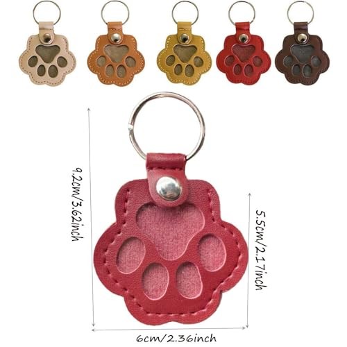 Pet Paw Shaped Leather Hair Storage Keychain, 5 Pcs | Dog and Cat Memorial