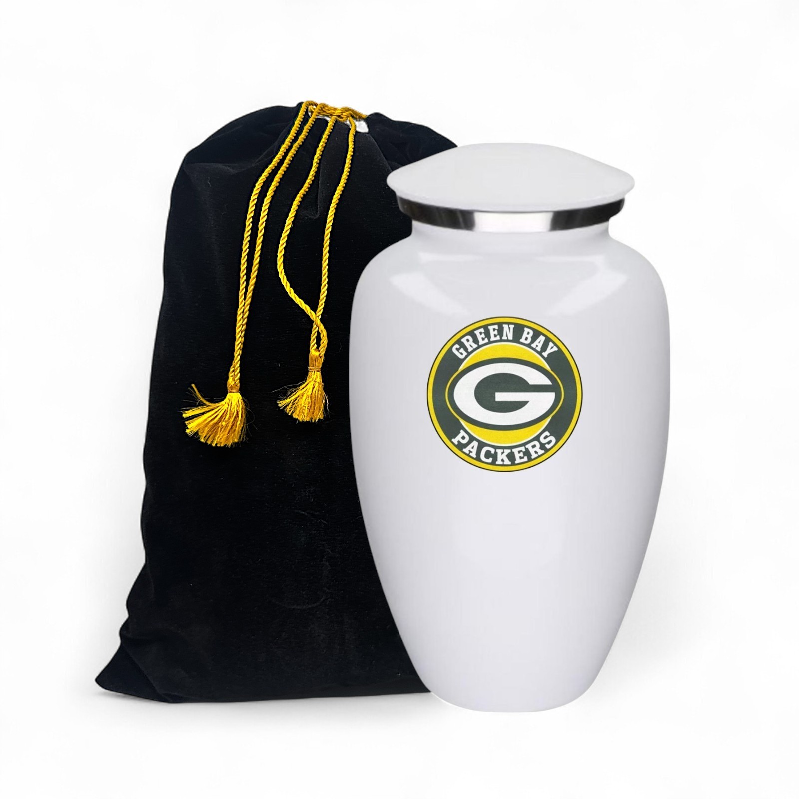 Green Bay Football Theme Large Aluminum Cremation Urn Adult Human Ashes w/Bag