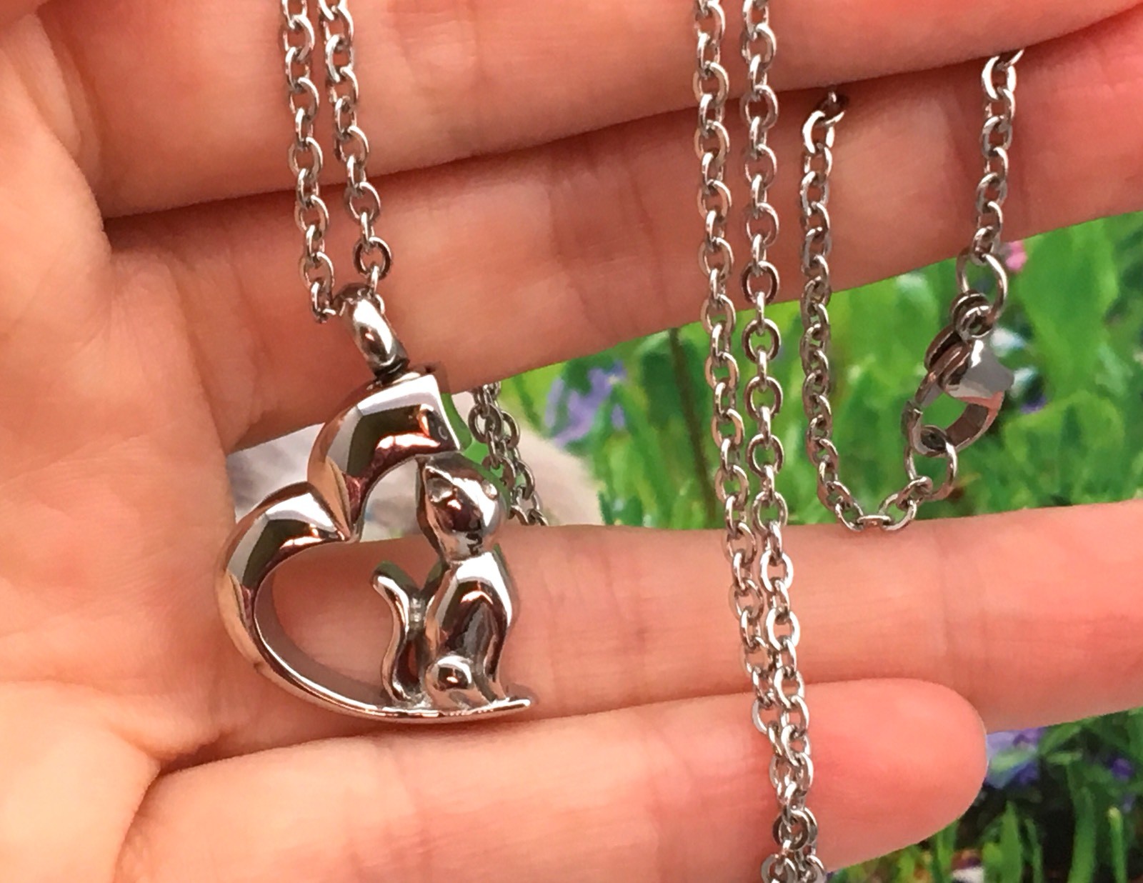 Cat Cremation Necklace Jewelry Pendant Urn for Ashes Kitty In My Heart Memorial