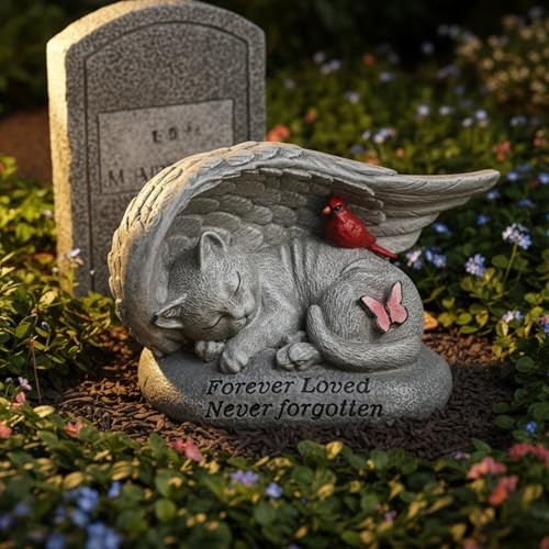 Cat Memorial Stones with Angel Wing Kitten Sculpture 6in Cat Angel Wing