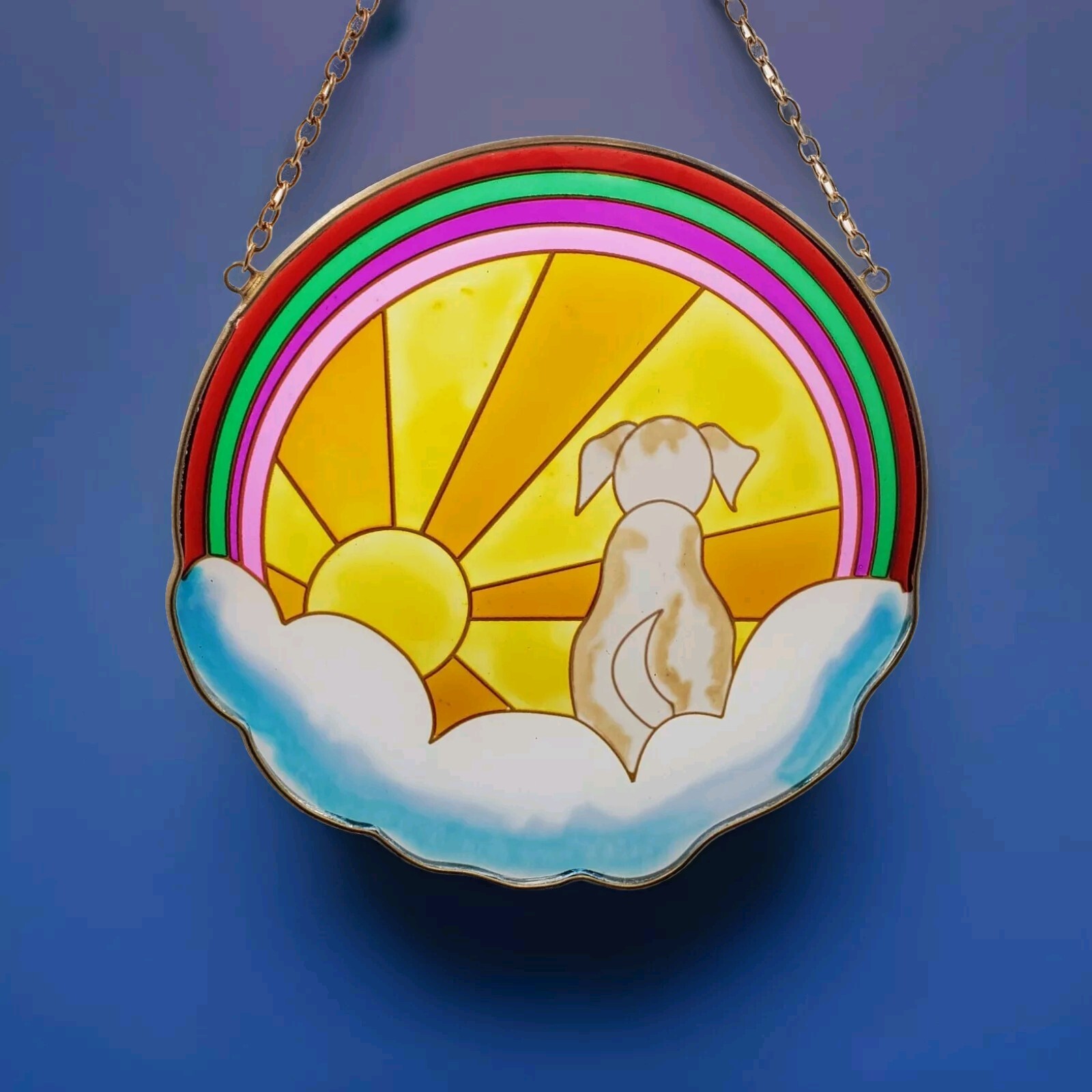 Memorial Gift for Loss of Dog, Stained Glass Round Rainbow Bridge Dog Sympathy
