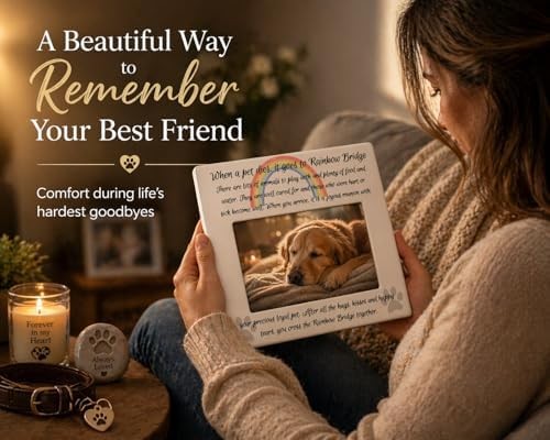 Pet Memorial Picture Frame 4×6 – Rainbow Bridge Poem Frame for Dog or Cat – Pet