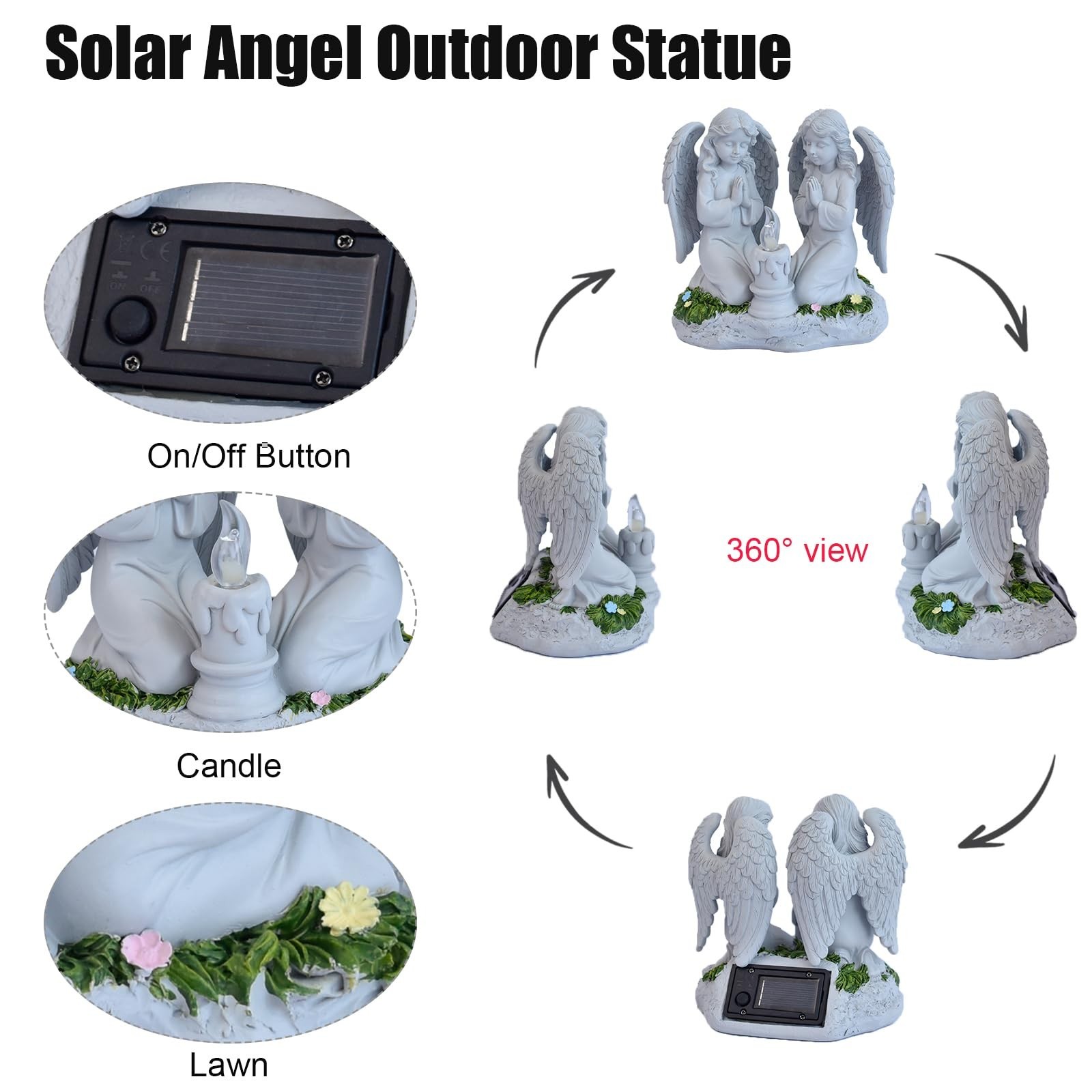 Solar Garden Angel Statue Praying Guardian Angel Statue Light for Outdoor Yar…