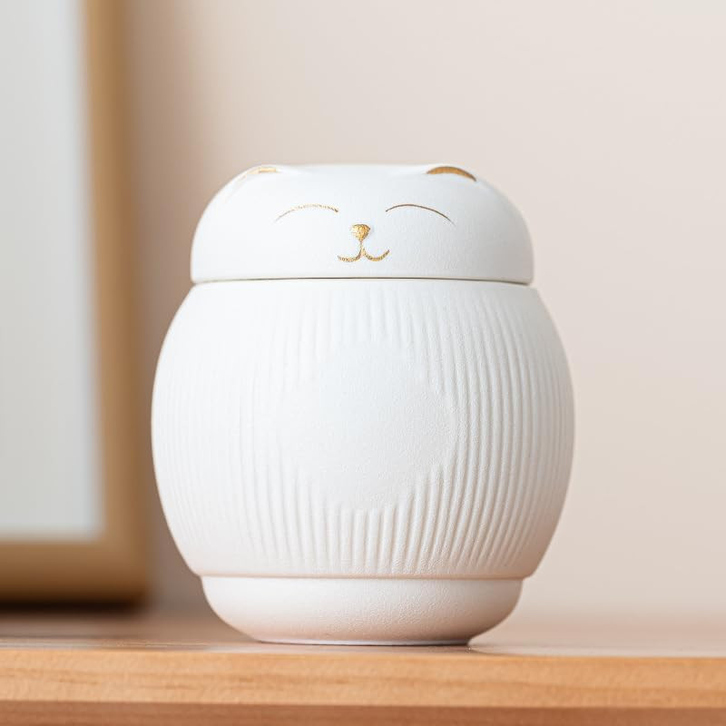 Ceramic Cat Urn for Ashes – Pet Memorial Box with Secure Lid, Cremation Keepsake