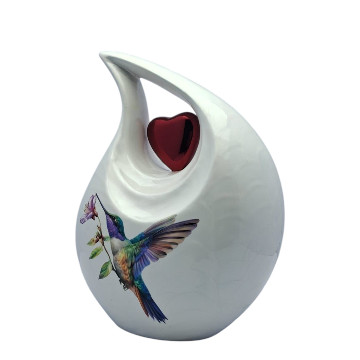 Metal Hummingbird White Teardrop Cremation Urn for Human Ashes Male & Female