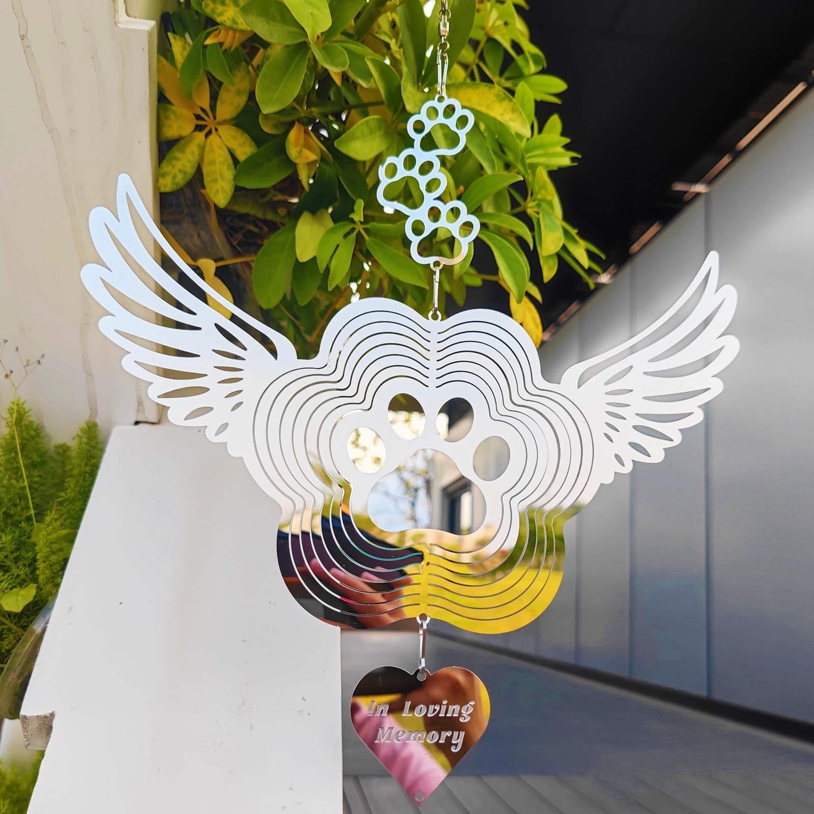 Pet Memorial Wind Spinners, Dog Memorial Gifts,Stainless Steel Angel Wings Pe…