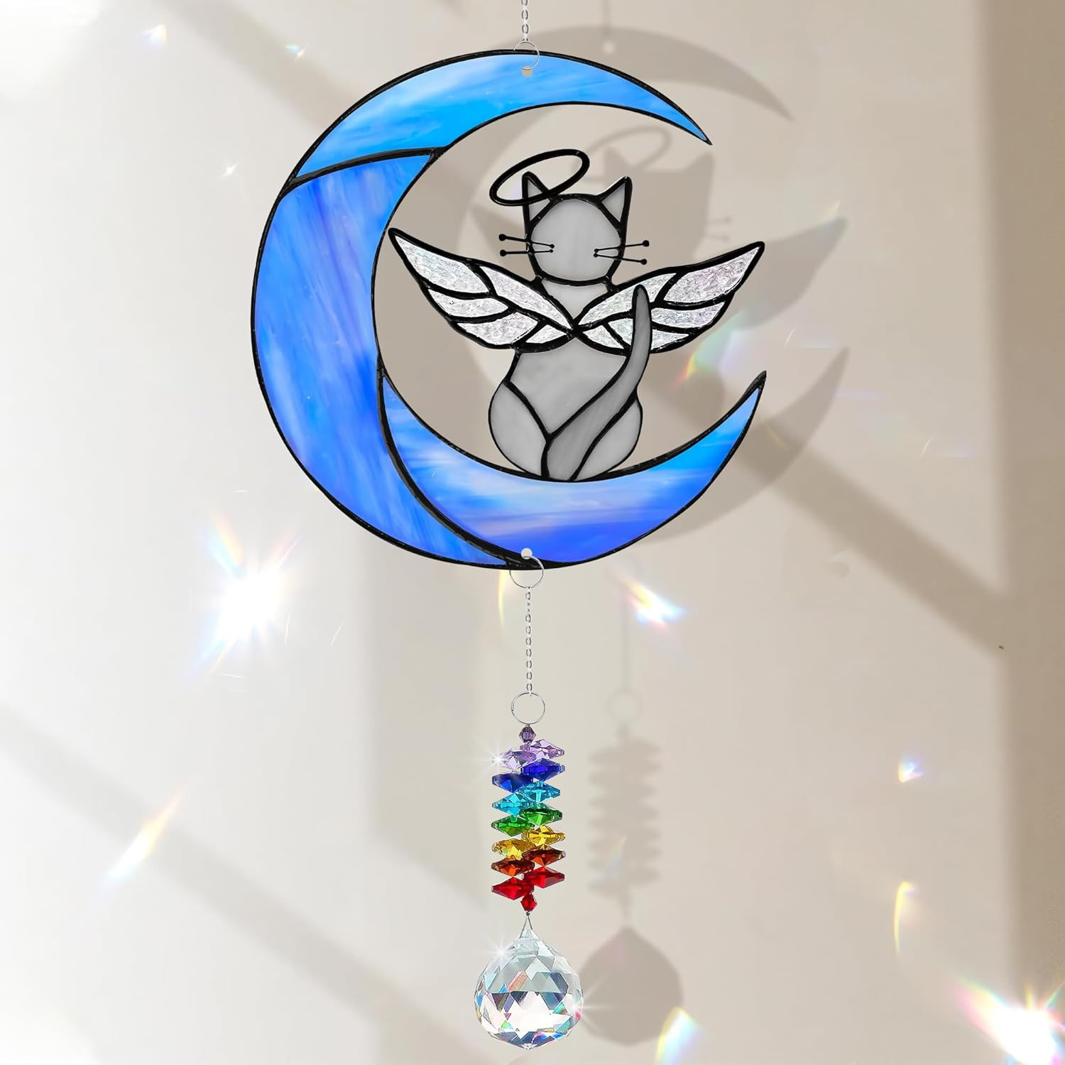 Grey Cat Memorial Suncatcher Angel Ornament – Gray Cat Decor Sympathy Gift for L