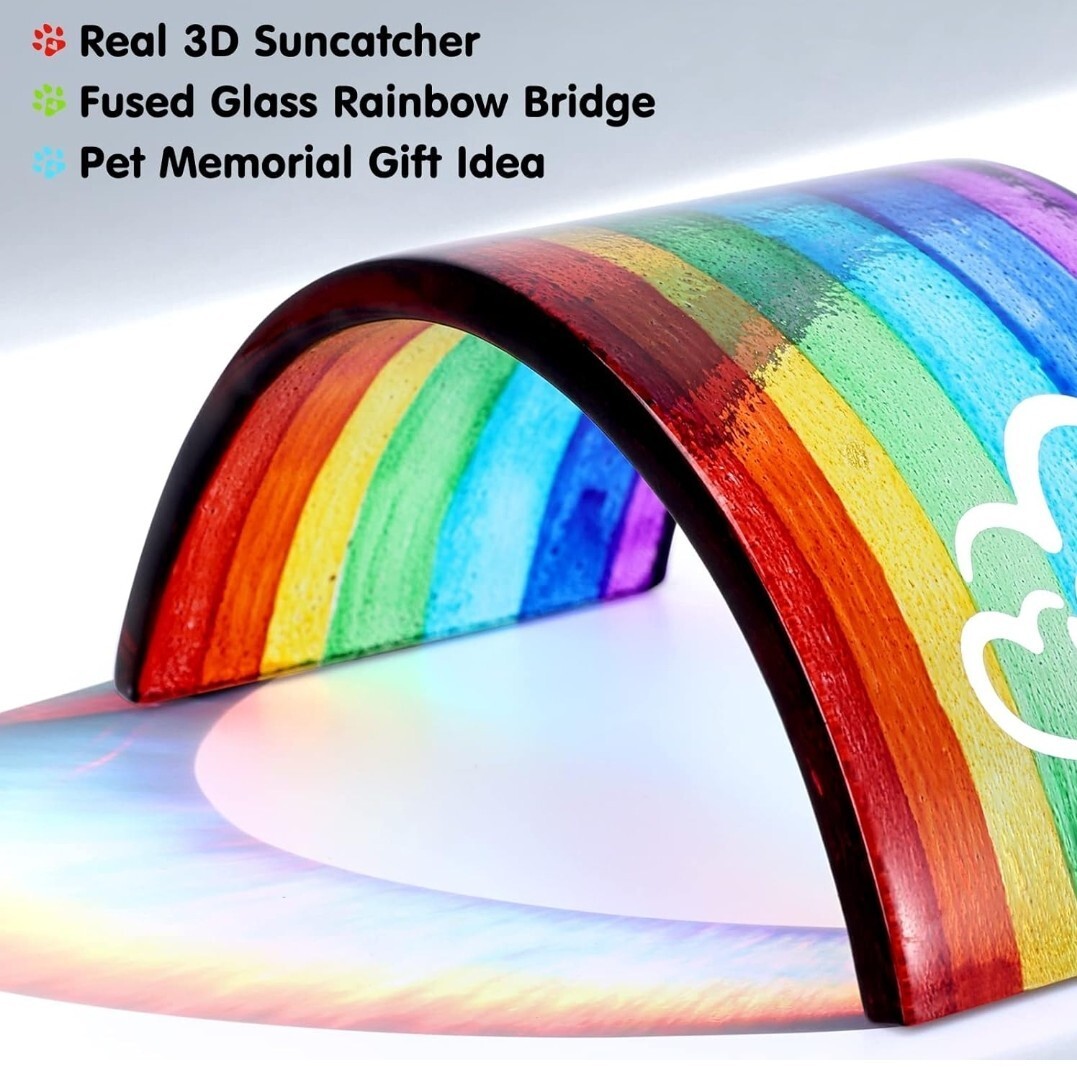 NIB Rainbow Bridge Fused Glass 3D Colorful Bridge
