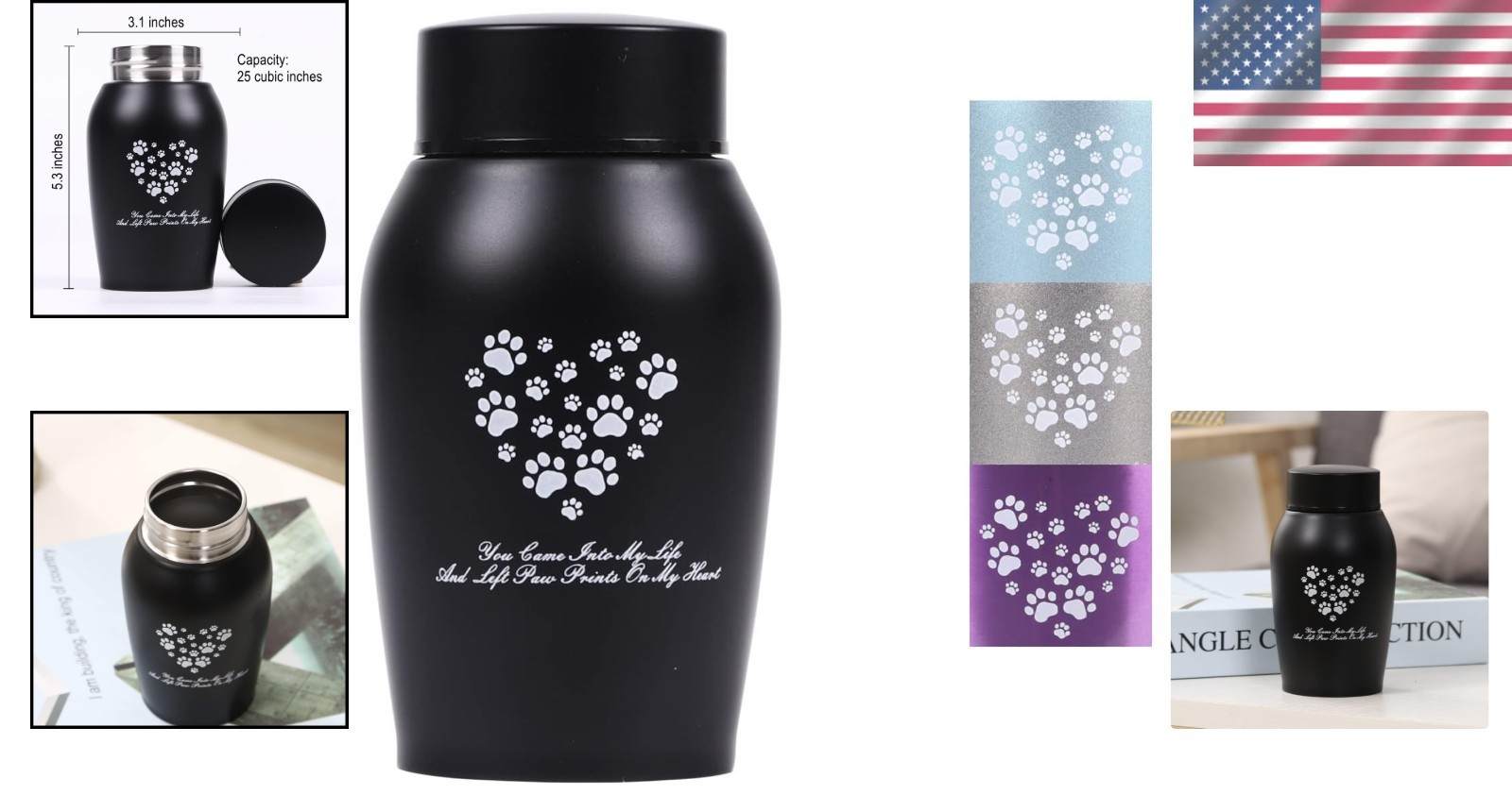 Durable Paw Pattern Stainless Steel Urn for Cat and Dog Ashes – 25 Cubic Inches