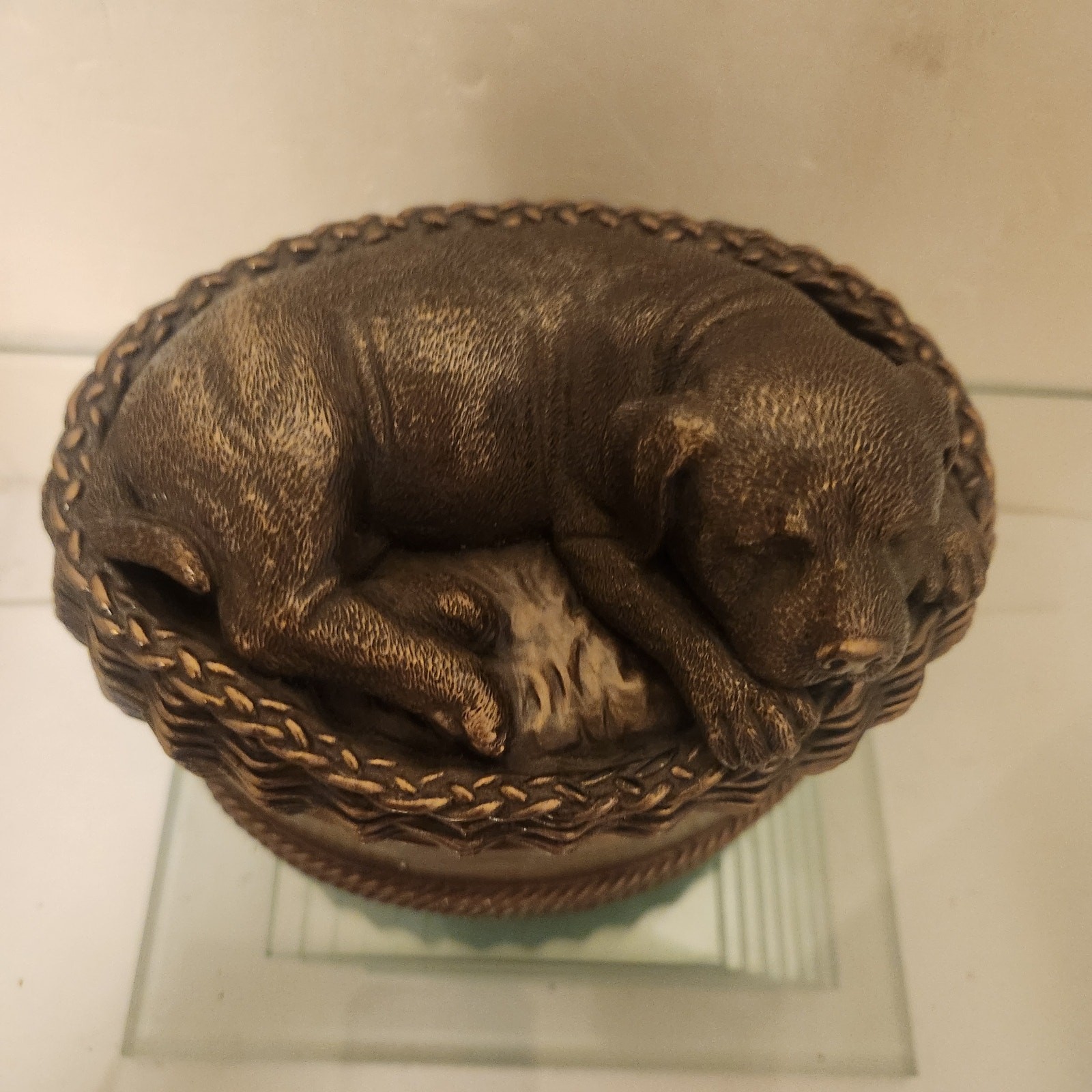 Labrador Pet Memorial Dog Sleeping In Basket Cremation Urn 6 Inch Long