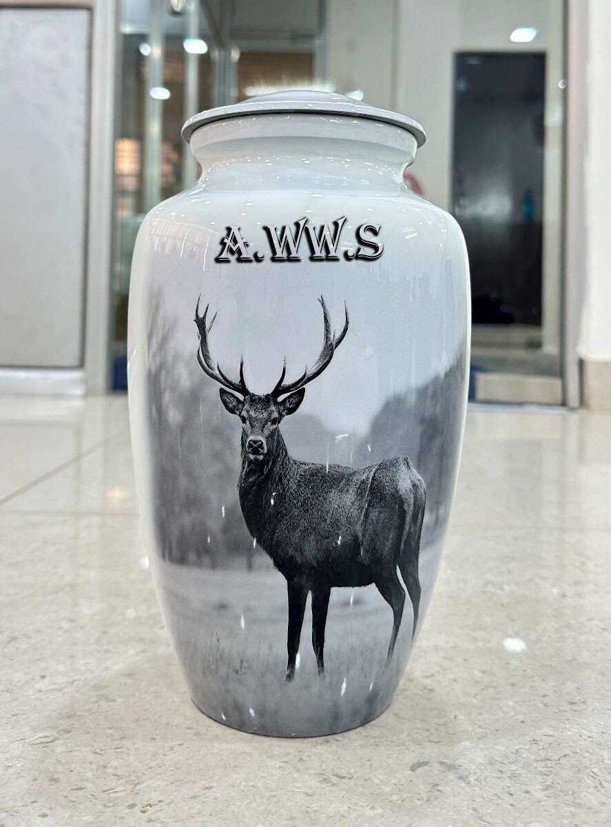 Reindeer Printed Urn Cremation Urn – Cremation Urn for Human Ashes – Hand Made